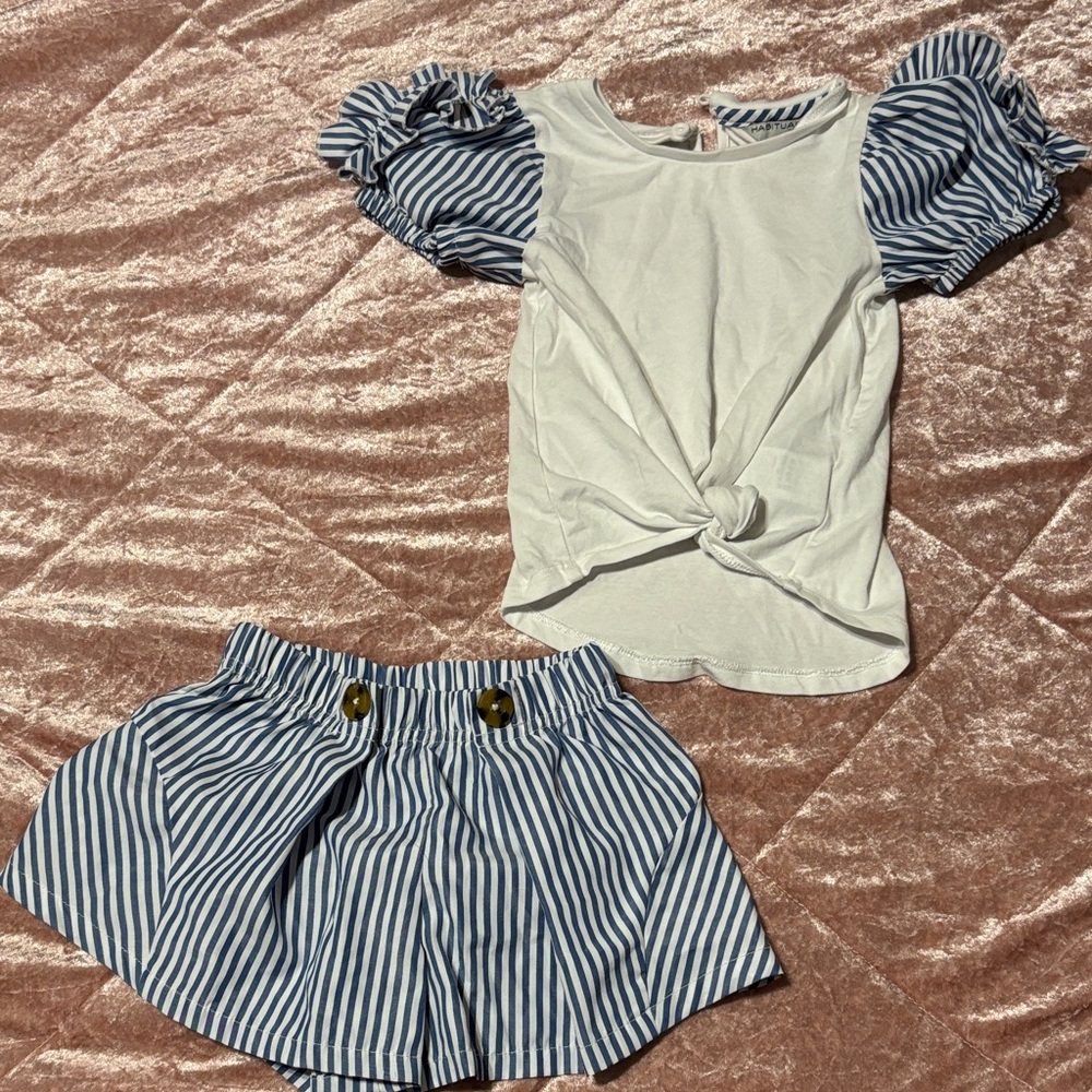 Habitual White and Blue Striped Kids Matching Set